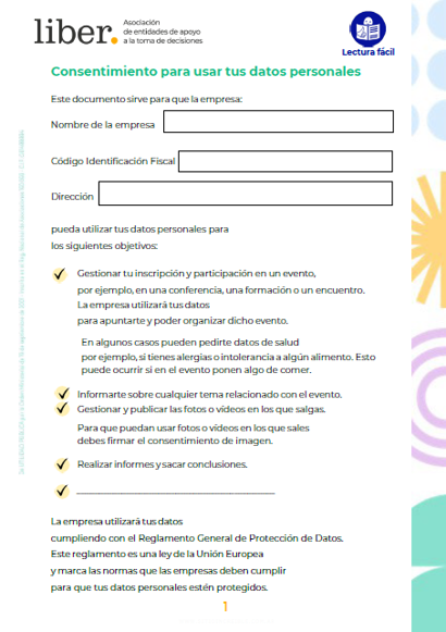 Lectura fácil: Modelo de cesión de datos personales
