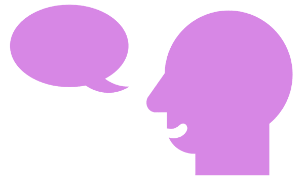 Una silueta morada de la cabeza de una persona mira hacia la izquierda, aparentando hablar, con una gran burbuja de discurso cerca de la boca, simbolizando el Voluntariado de la red de entidades de Liber sobre un fondo claro. Una silueta morada de la cabeza de una persona mira hacia la izquierda, aparentando hablar, con una gran burbuja de discurso cerca de la boca, simbolizando el Voluntariado de la red de entidades de Liber sobre un fondo claro